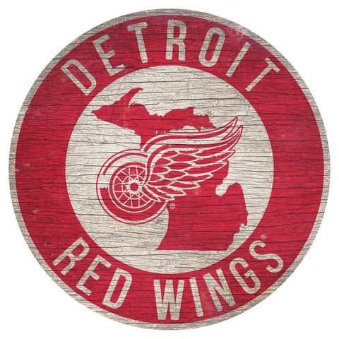 Detroit Red Wings Sign Wood 12 Inch Round State Design