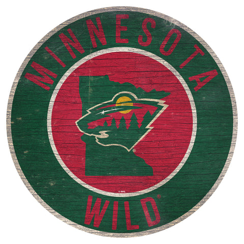 Minnesota Wild Sign Wood 12 Inch Round State Design