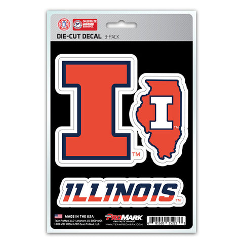 Illinois Fighting Illini Decal Die Cut Team 3 Pack
