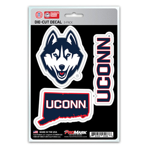 Connecticut Huskies Decal Die Cut Team 3 Pack - Special Order