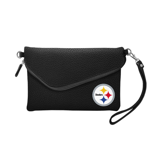 Pittsburgh Steelers Purse Pebble Fold Over Crossbody Black