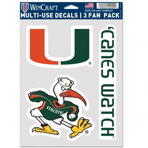 Miami Hurricanes Decal Multi Use Fan 3 Pack Special Order