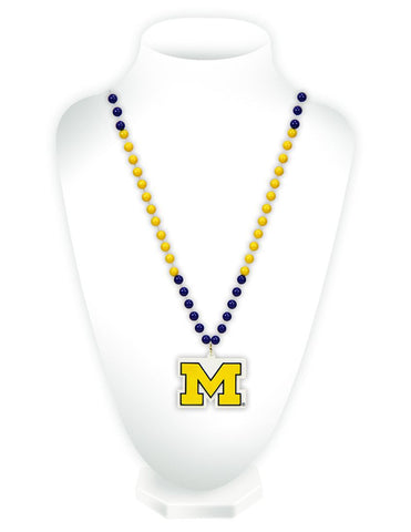 Michigan Wolverines Beads with Medallion Mardi Gras Style