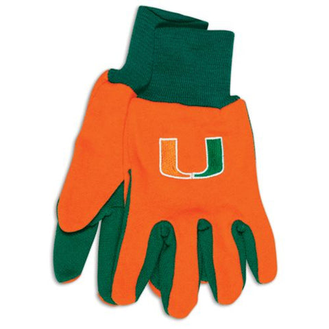 Miami Hurricanes Gloves Two Tone Style Adult Size