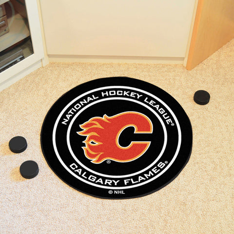 Calgary Flames Hockey Puck Rug - 27in. Diameter