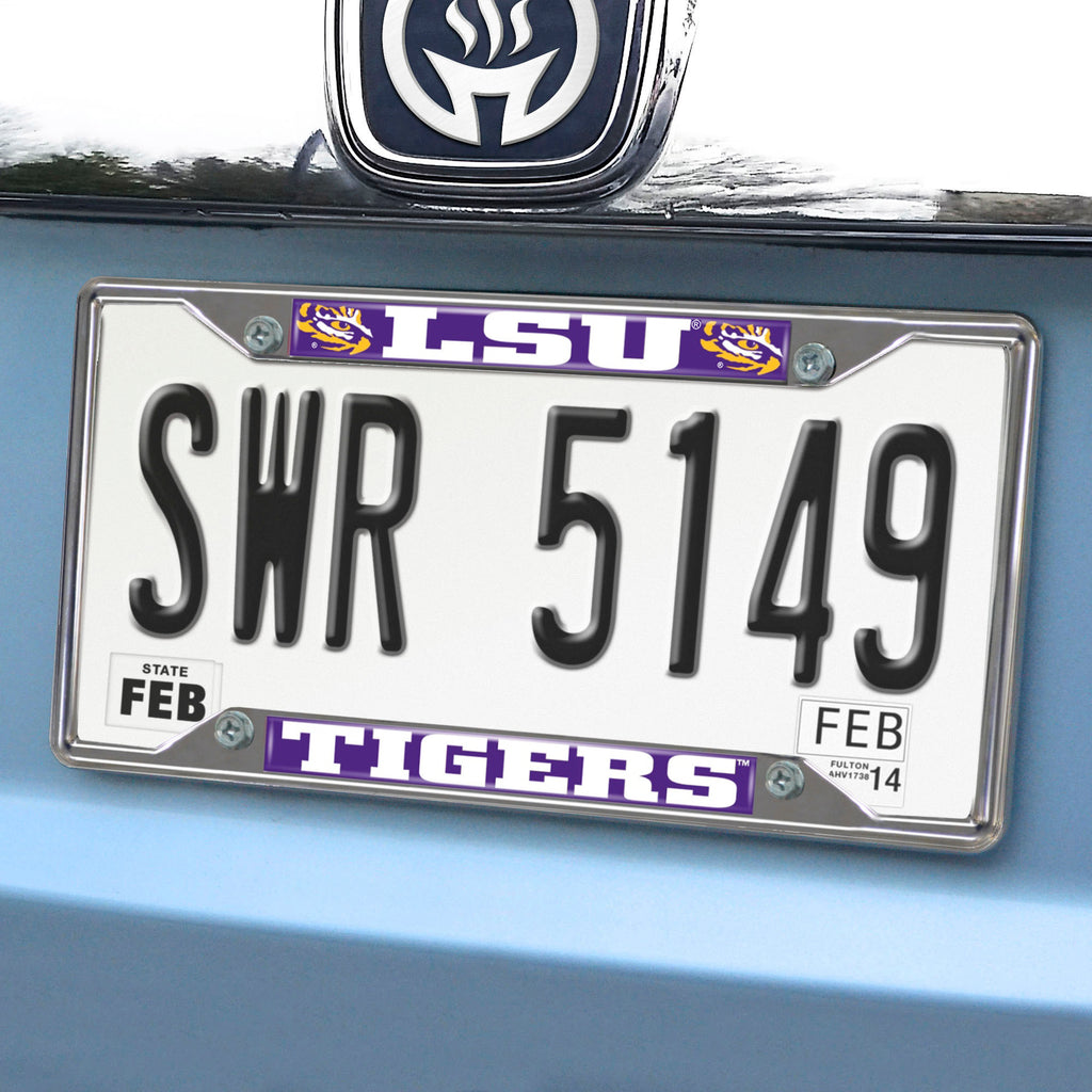 LSU Tigers Chrome Metal License Plate Frame, 6.25in x 12.25in