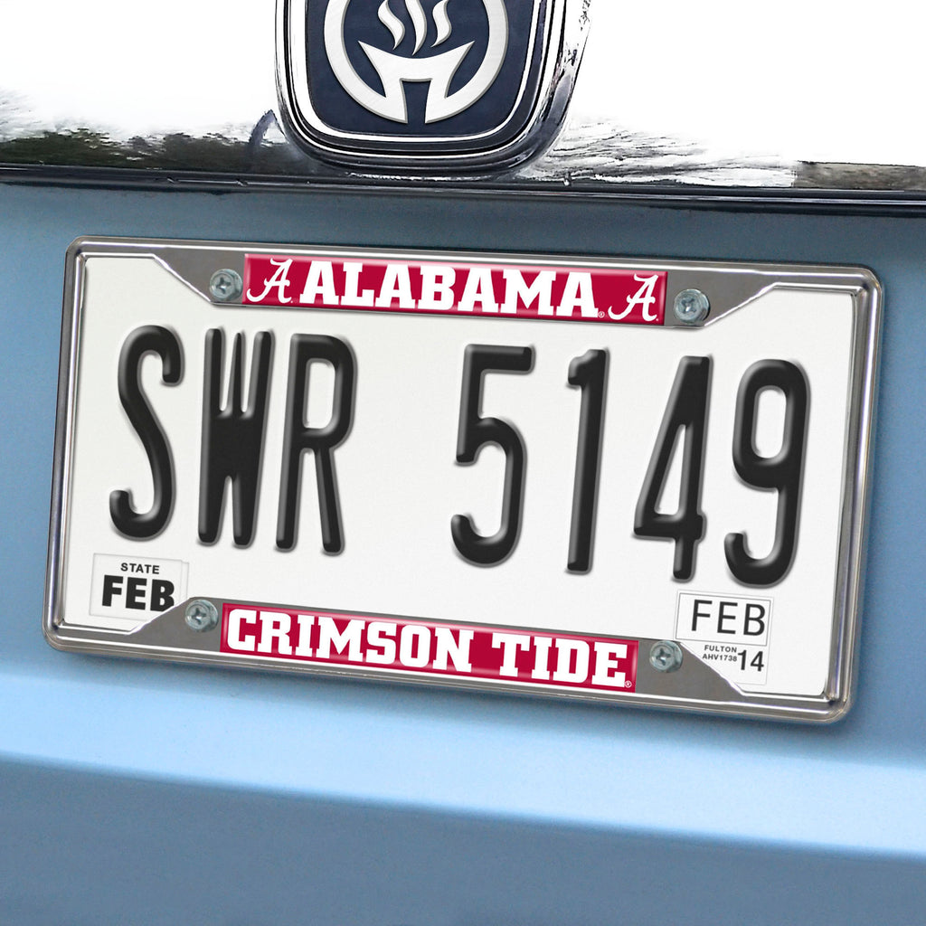 Alabama Crimson Tide Chrome Metal License Plate Frame, 6.25in x 12.25in