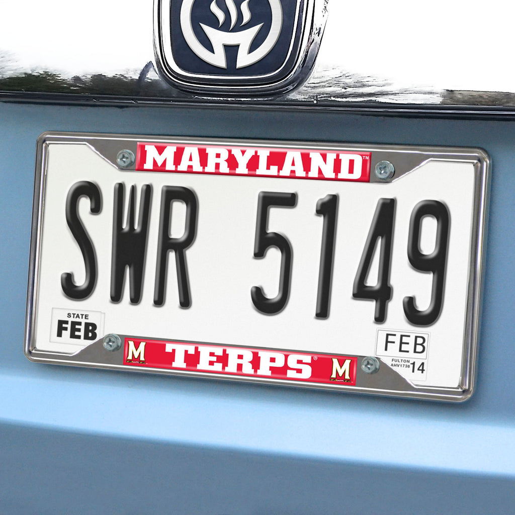 Maryland Terrapins Chrome Metal License Plate Frame, 6.25in x 12.25in