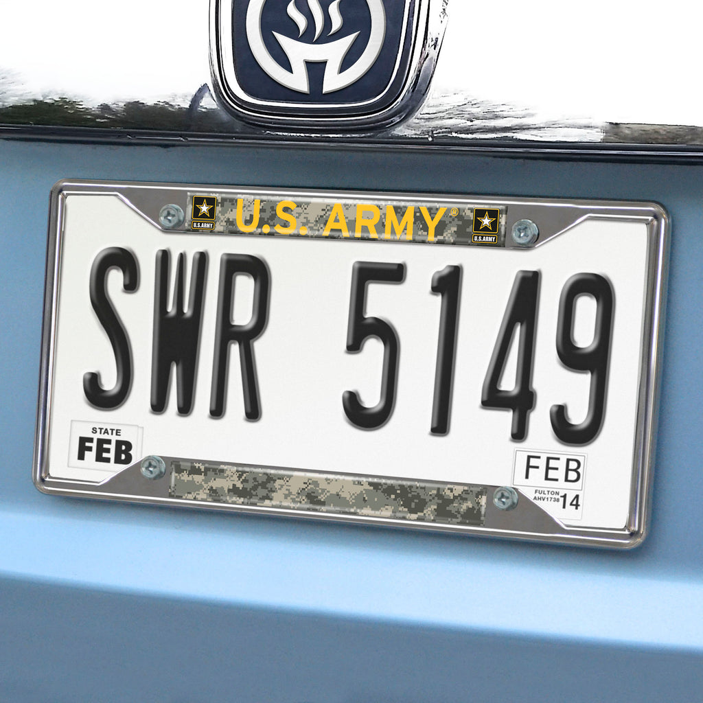 U.S. Army Chrome Metal License Plate Frame, 6.25in x 12.25in