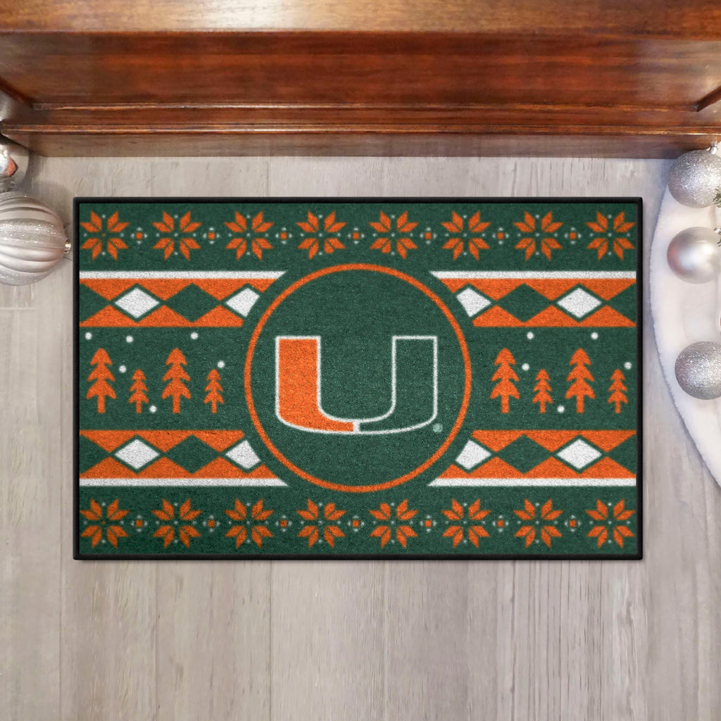 Miami Hurricanes Holiday Sweater Starter Mat Accent Rug - 19in. x 30in.
