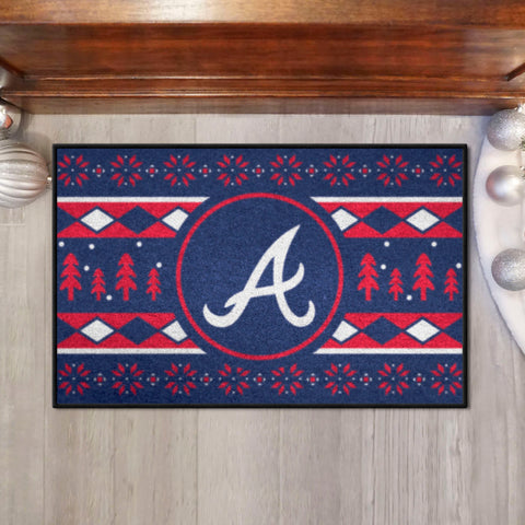 Atlanta Braves "Braves" Script Logo Holiday Sweater Starter Mat Accent Rug - 19in. x 30in.