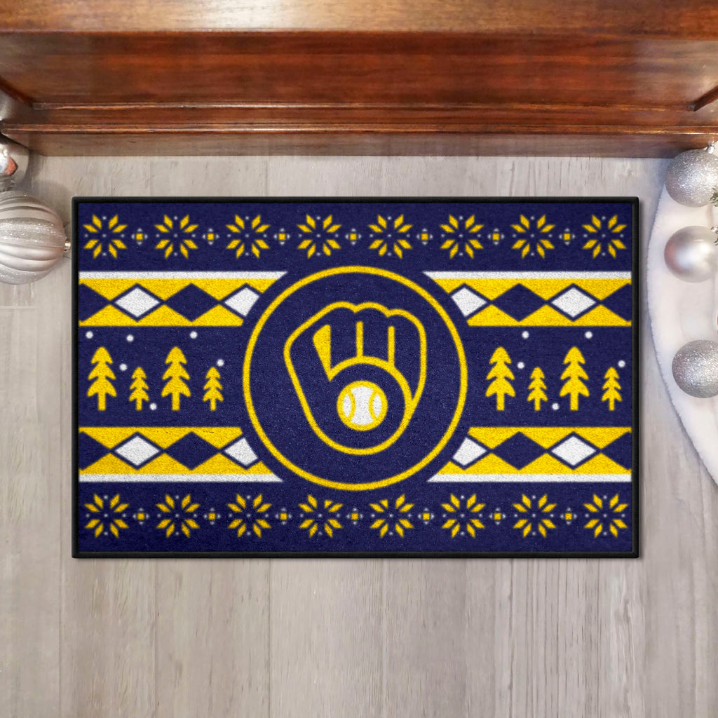 Milwaukee Brewers Holiday Sweater Starter Mat Accent Rug - 19in. x 30in.