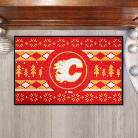 Calgary Flames Holiday Sweater Starter Mat Accent Rug - 19in. x 30in.
