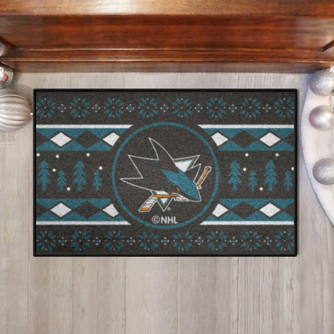 San Jose Sharks Holiday Sweater Starter Mat Accent Rug - 19in. x 30in.