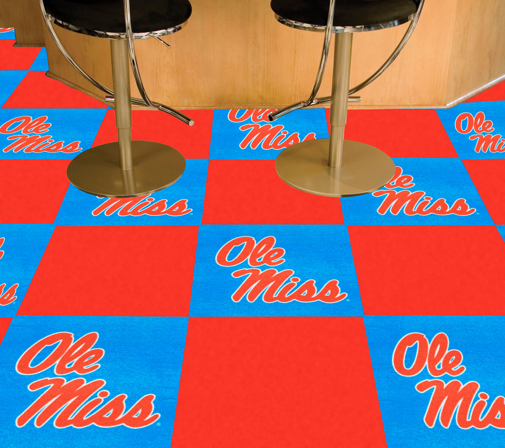 Ole Miss Rebels Team Carpet Tiles - 45 Sq Ft., Light Blue Alternate