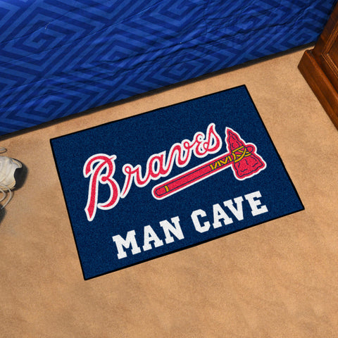 Atlanta Braves "Braves" Script Logo Man Cave Starter Mat Accent Rug - 19in. x 30in.