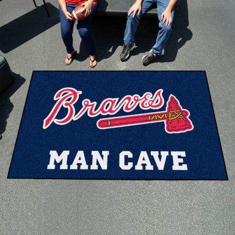 Atlanta Braves "Braves" Script Logo Man Cave Ulti-Mat Rug - 5ft. x 8ft.
