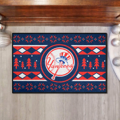 New York Yankees Holiday Sweater Starter Mat Accent Rug - 19in. x 30in.