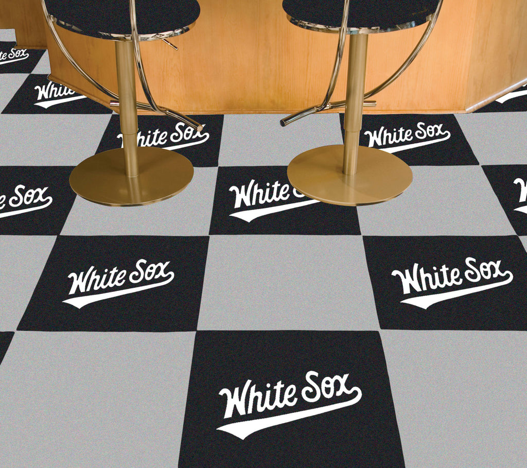 Chicago White Sox "White Sox" Wordmark Team Carpet Tiles - 45 Sq Ft.
