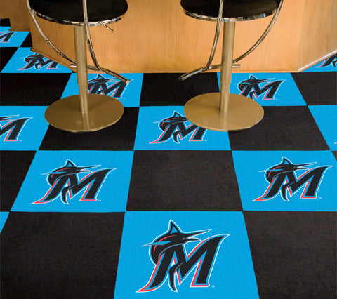 Miami Marlins Team Carpet Tiles - 45 Sq Ft. With Logo on Teal