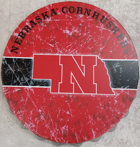 Nebraska Cornhuskers Sign Bottle Cap Style Distressed