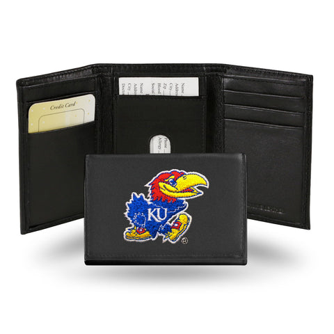 Kansas Jayhawks Wallet Trifold Leather Embroidered - Special Order